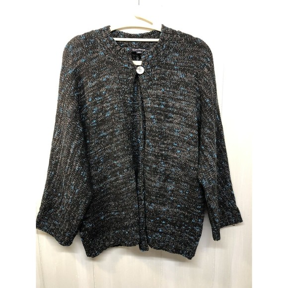 Evan Picone Women's Cardigan Sweater Size XL 1 Button Black Gray Blue Heather - Picture 10 of 12